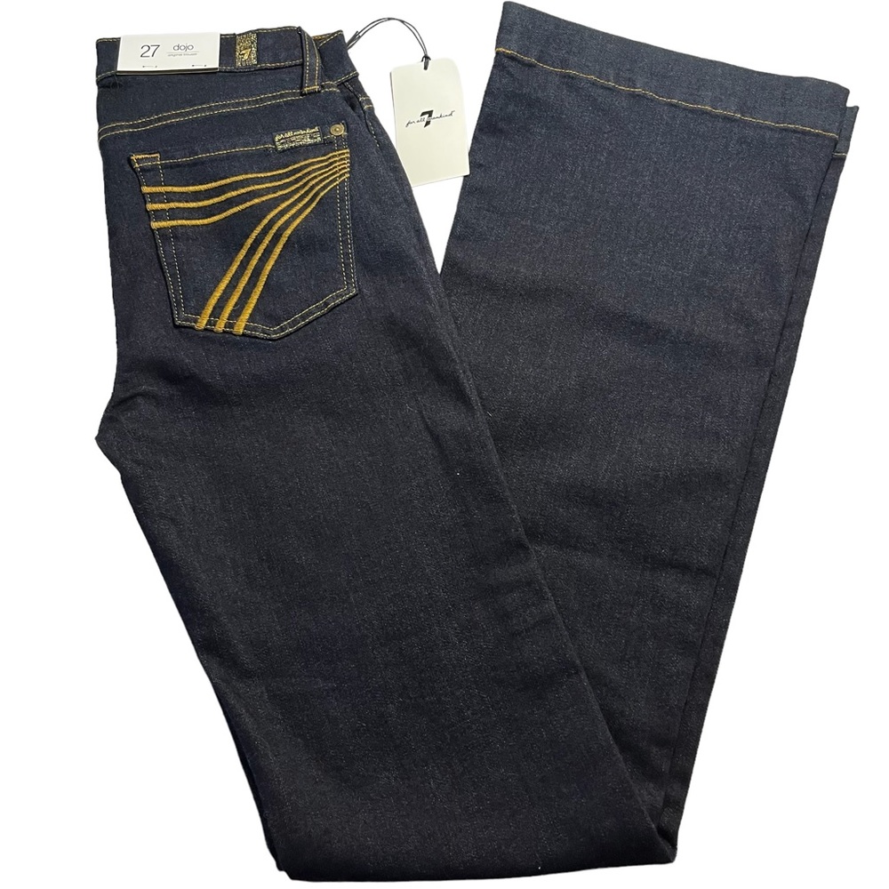 NWT 7 For All Mankind Dojo Original Trouser Dark Wash Gold Stitching Jeans Sz 27